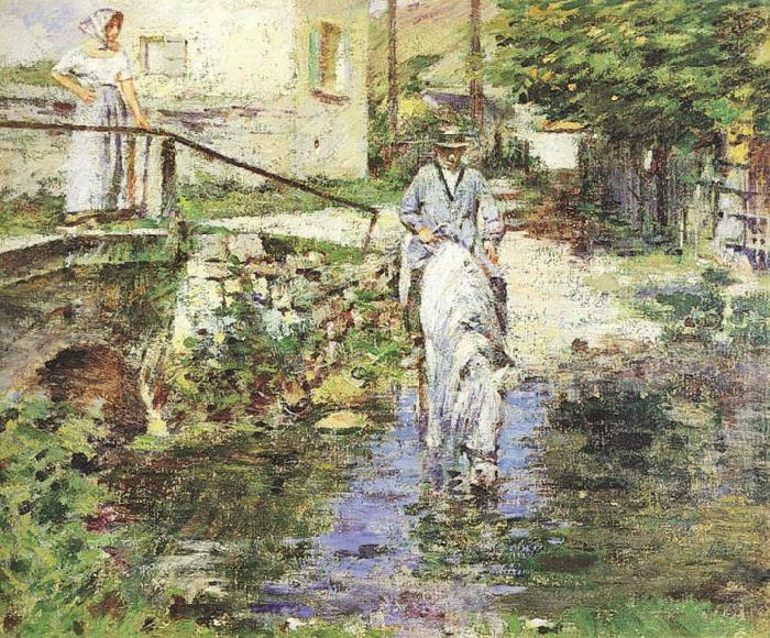 Theodore Robinson Pere Trognon and His Daughter at the Bridge Spain oil painting art